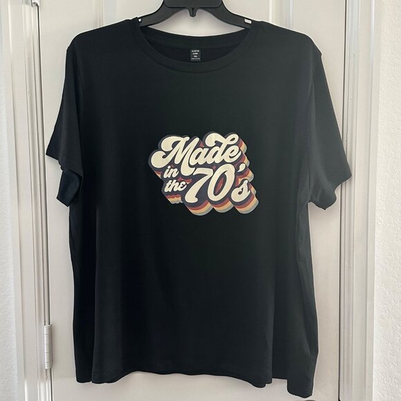 SHEIN Curve Made In The 70s Retro Graphic T-Shirt Black Plus Size 3XL - Picture 1 of 6